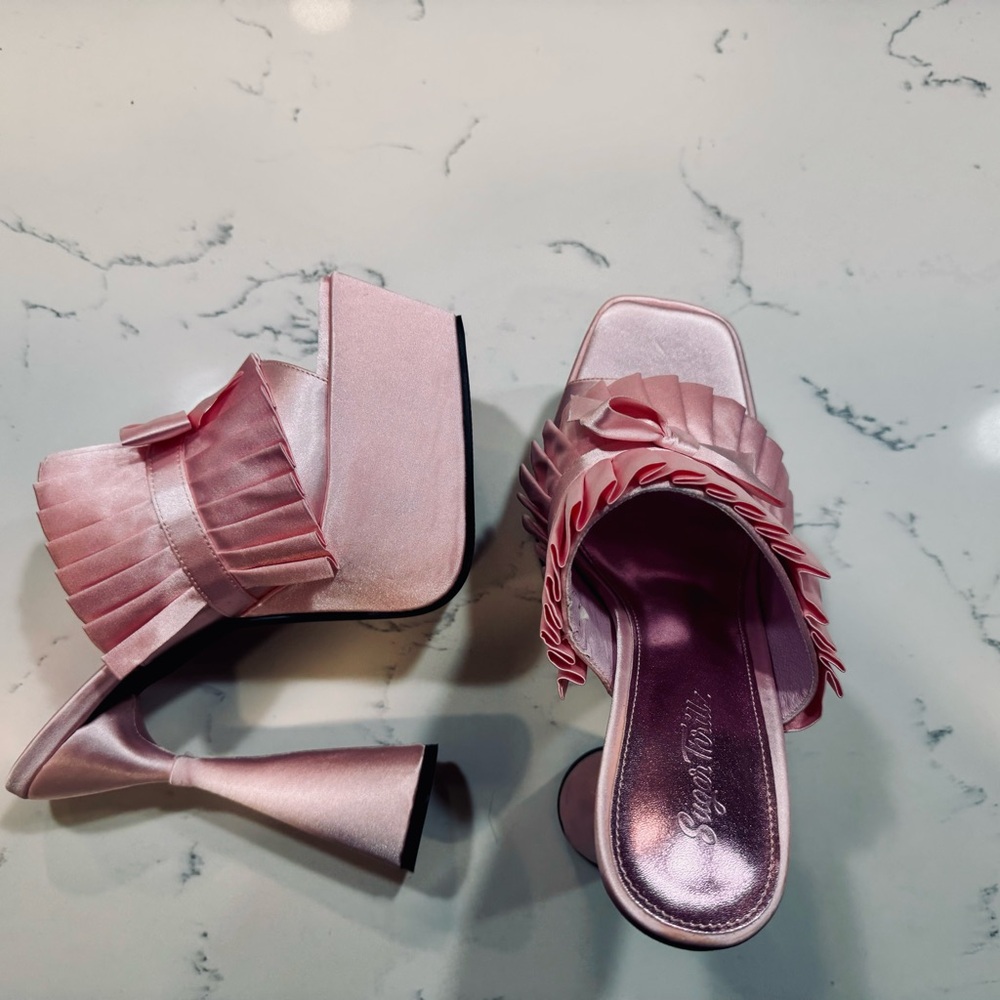 Sugar Thrillz Brand New Pink Platforms with Chunky Heel - Picture 11 of 15